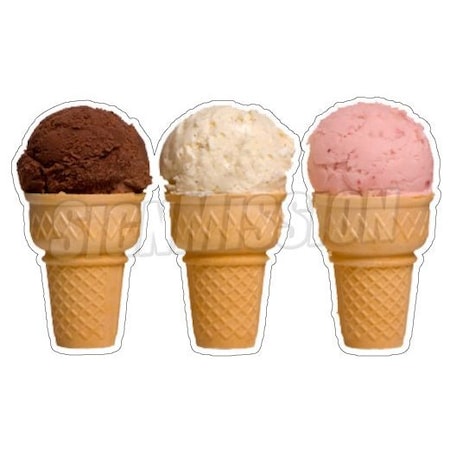 Signmission Safety Sign, 1.5 in Height, Vinyl, 24 in Length, Three Ice Cream Cones D-DC-24-Three Ice Cream Cones